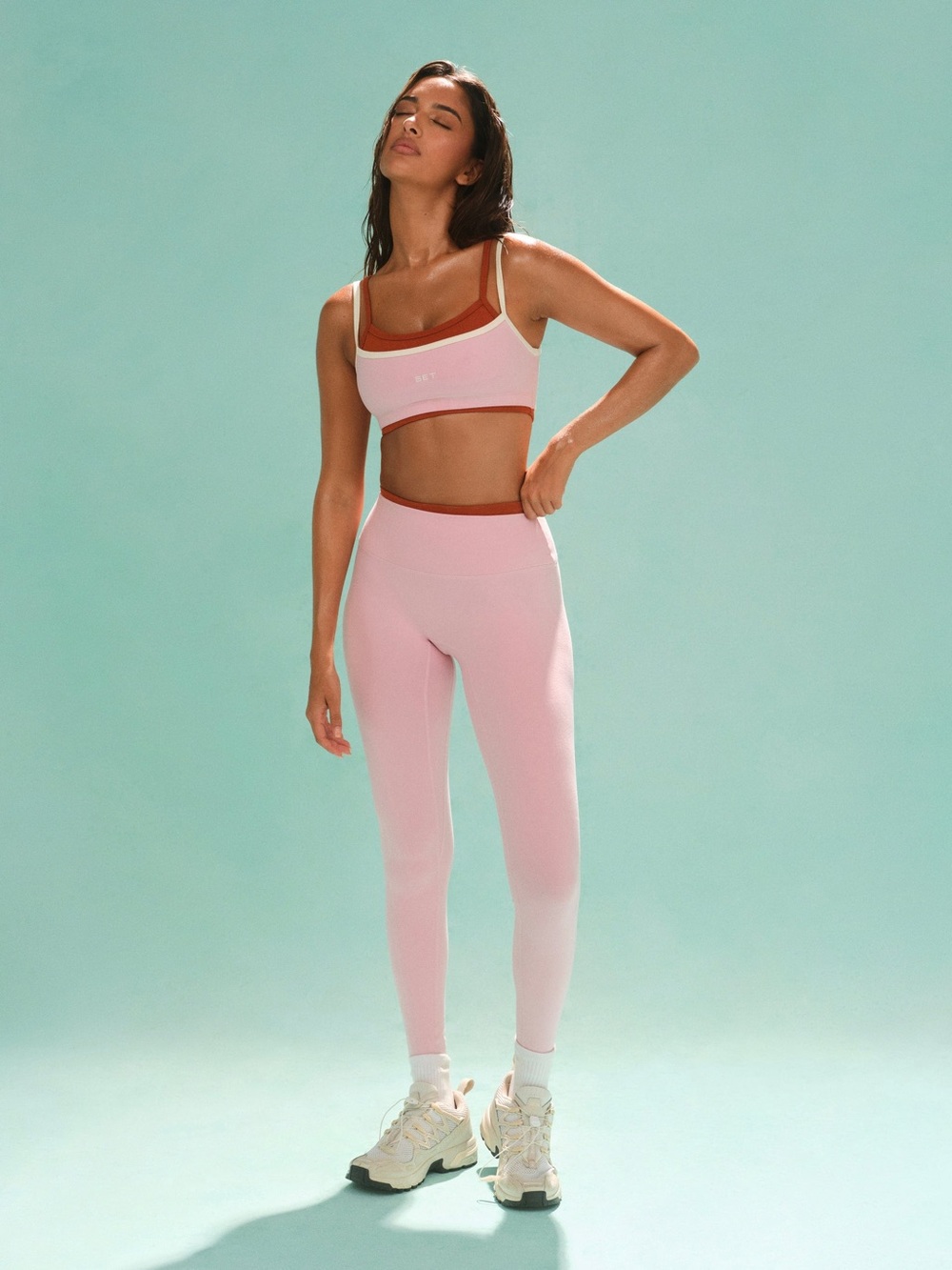 NWT SET Active Formcloud Cloud Stripe Training Crop Cami & Matching Leggings Set